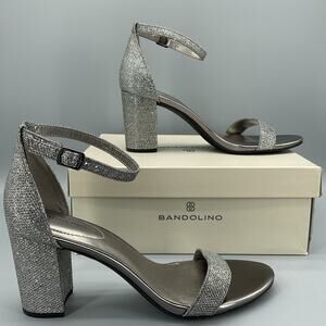 NEW Bandolino Women’s Armory Block Heel Dress Sandals Pewter Size 9M